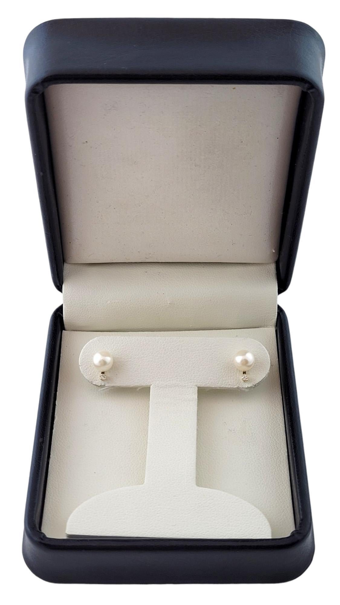 14K Yellow Gold Pearl and Diamond Earrings #16465 For Sale 1