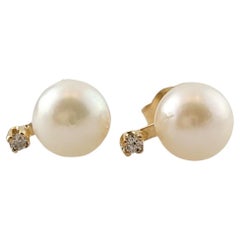 Boucles d'oreilles en or jaune 14 carats, perles et diamants #16465