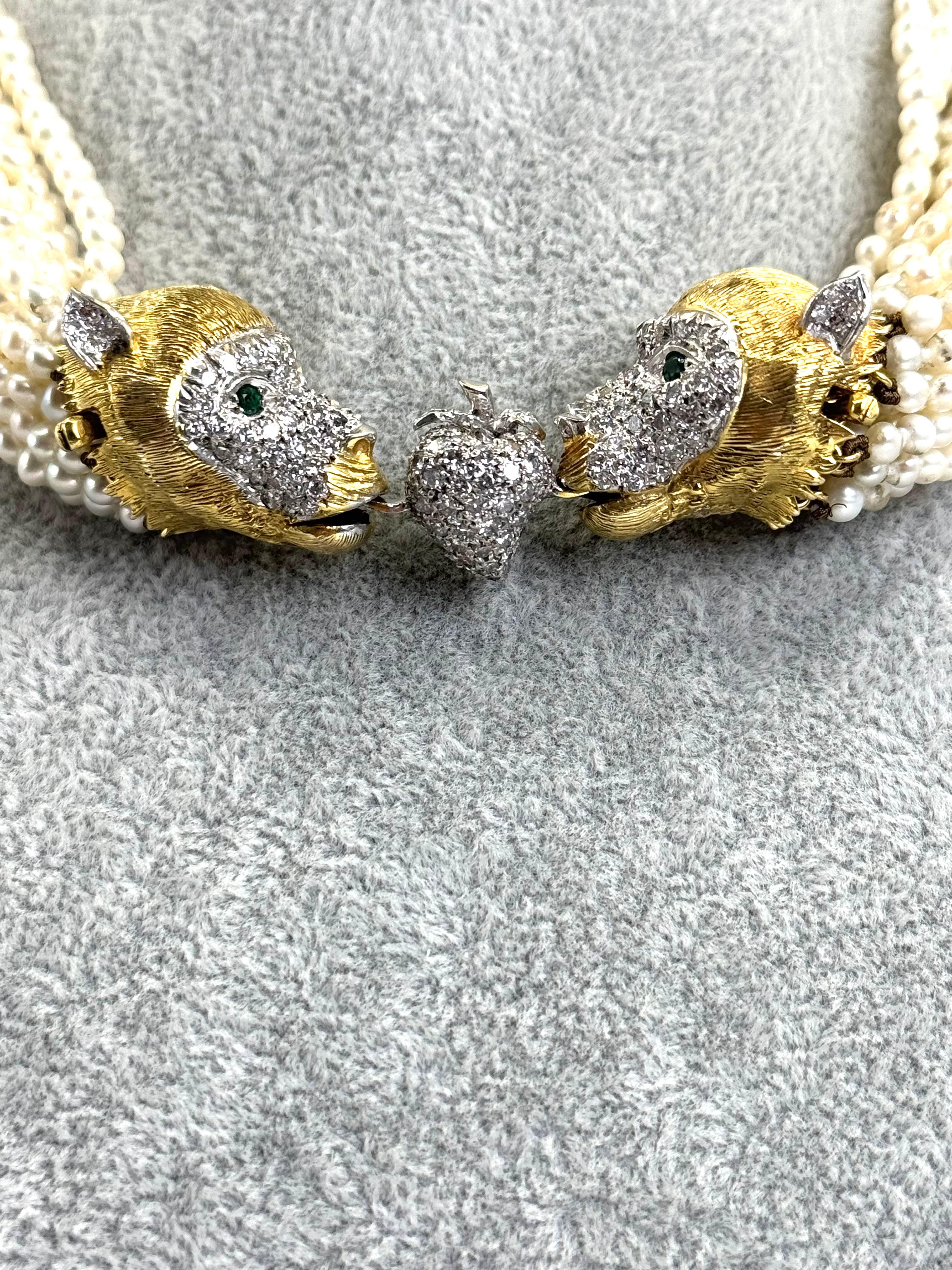 Brilliant Cut 14K Yellow Gold Pearl and Diamond Necklace For Sale