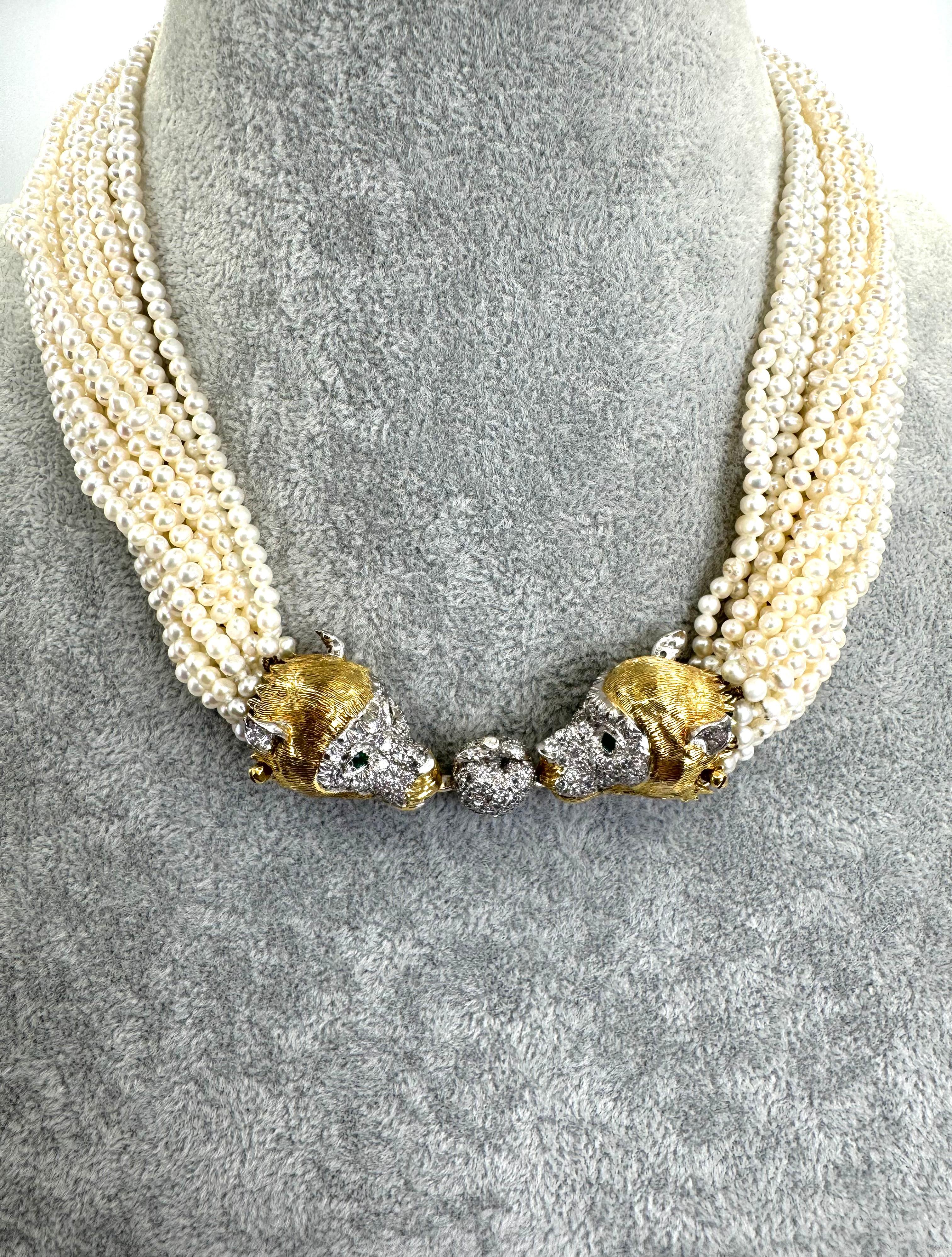 Women's or Men's 14K Yellow Gold Pearl and Diamond Necklace For Sale