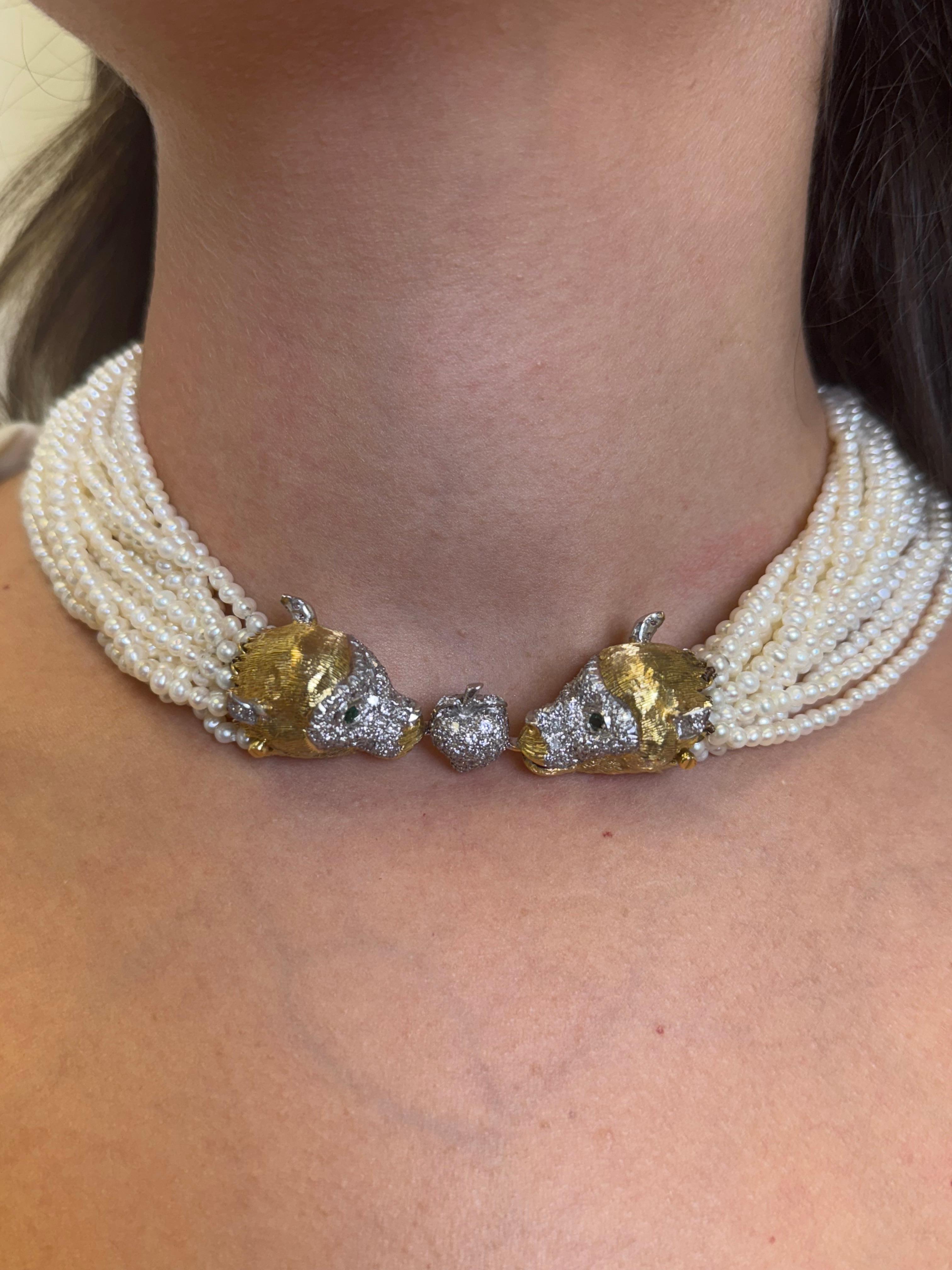 14K Yellow Gold Pearl and Diamond Necklace For Sale 2