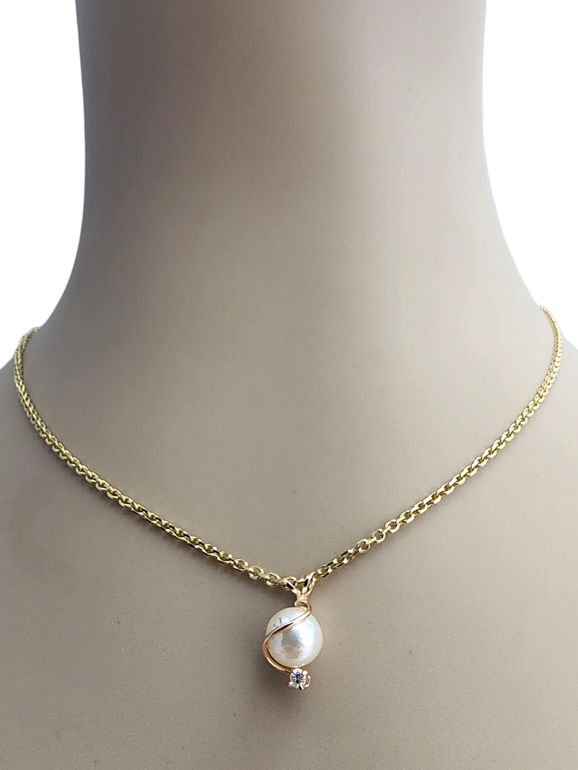 Pendentif en or jaune 14K avec perles et diamants #22881 en vente 5