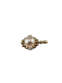 14K Yellow Gold Pearl and Diamond Pendant #24385