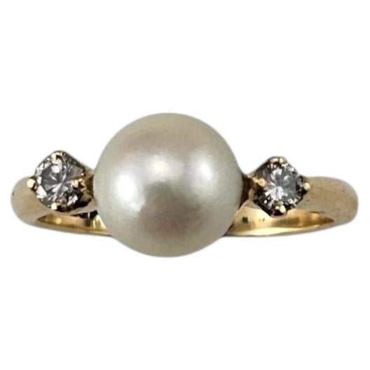 14K Yellow Gold Pearl and Diamond Ring Size 6 #24924