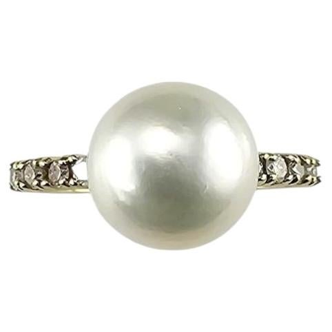 Anillo de oro amarillo de 14 quilates con perlas y diamantes talla 7 #25121