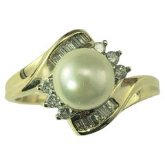 14K Yellow Gold Pearl and Diamond Ring Size 8.5 #22664