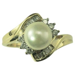14K Yellow Gold Pearl and Diamond Ring Size 8.5 #22664