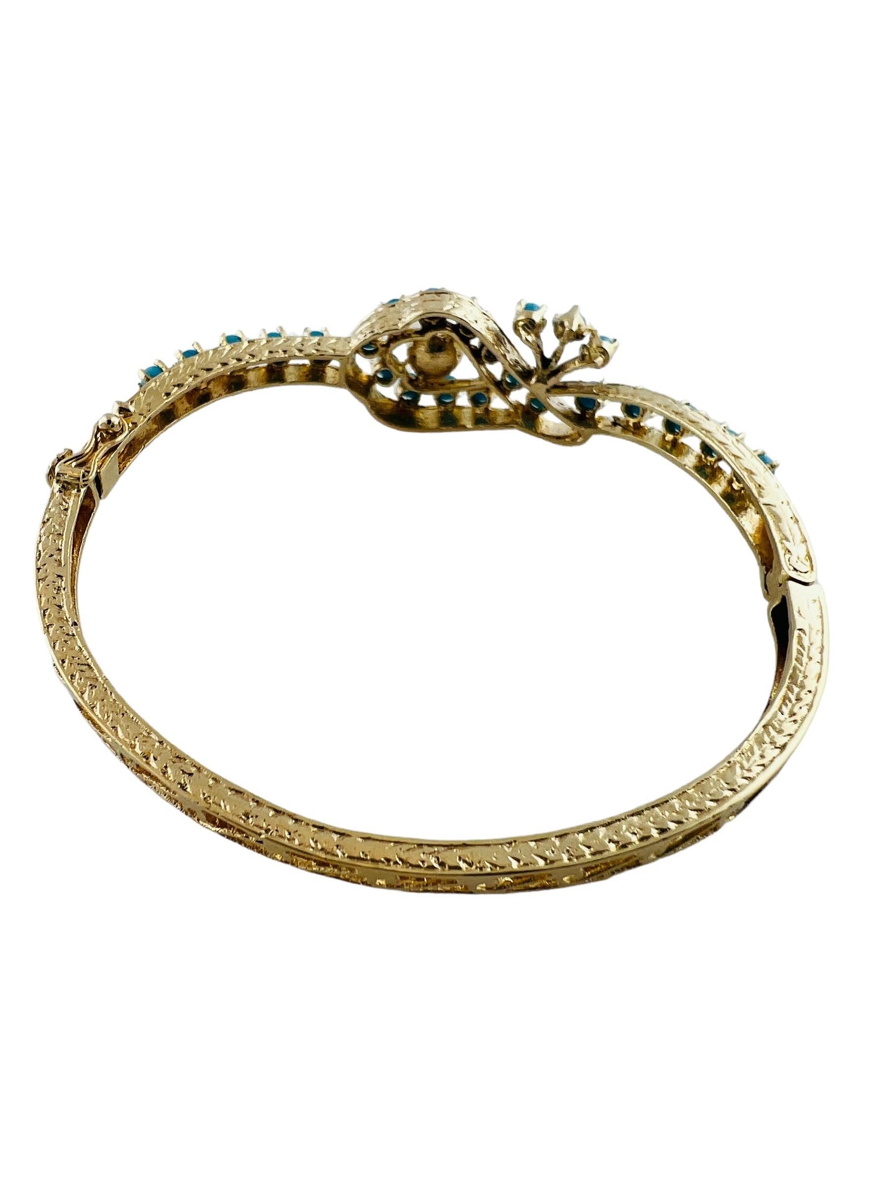 Women's 14K Yellow Gold Pearl and Turquoise Bangle Bracelet #16681