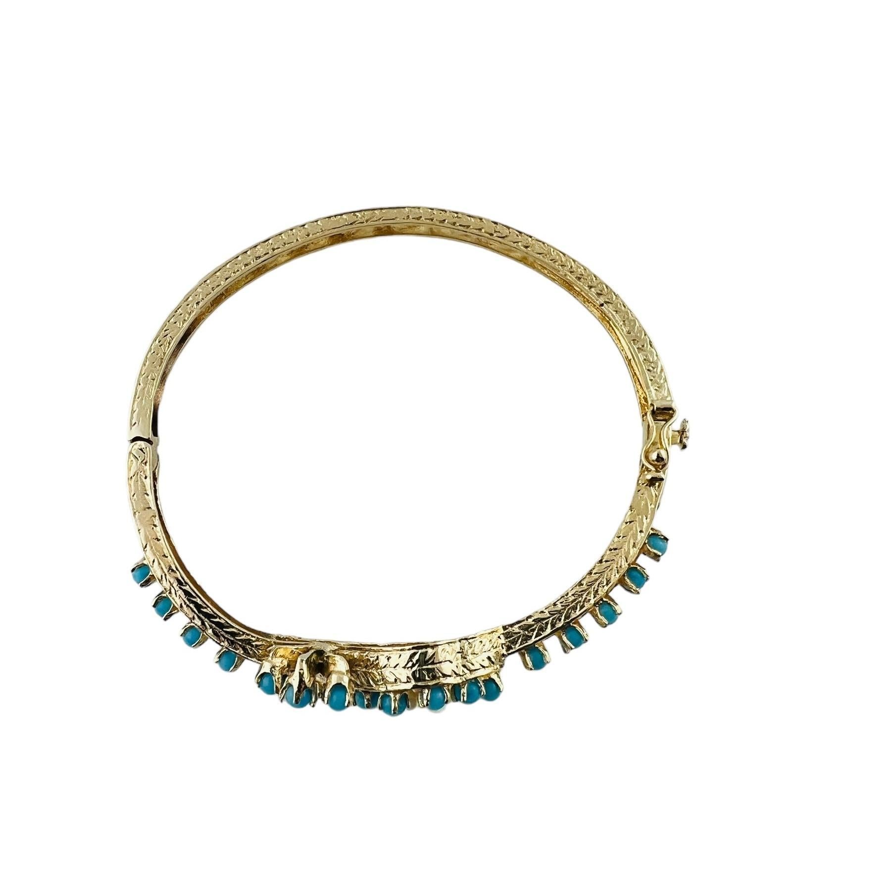14K Yellow Gold Pearl and Turquoise Bangle Bracelet #16681 2