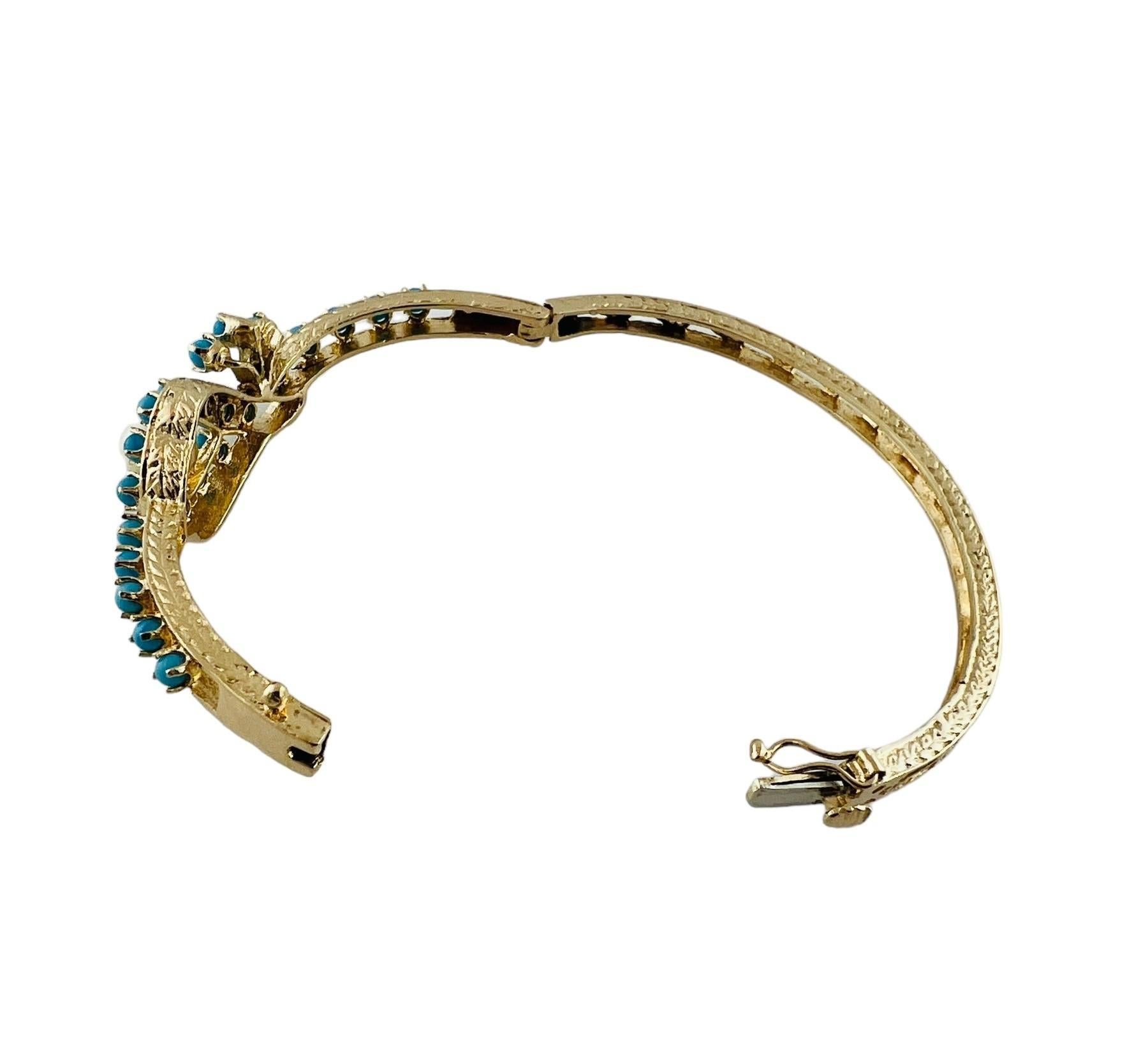 14K Yellow Gold Pearl and Turquoise Bangle Bracelet #16681 3