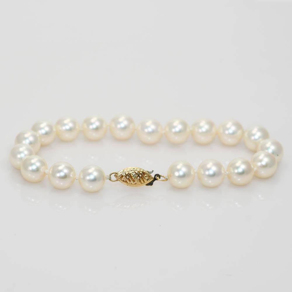 Bracelet de perles en or jaune 14 carats, 13,1 g Excellent état - En vente à Laguna Beach, CA