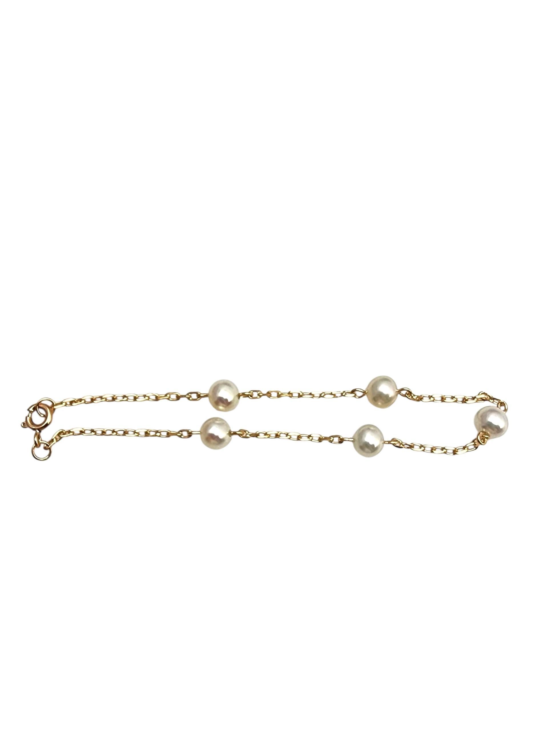 14K Yellow Gold Pearl Bracelet #22884 For Sale 1