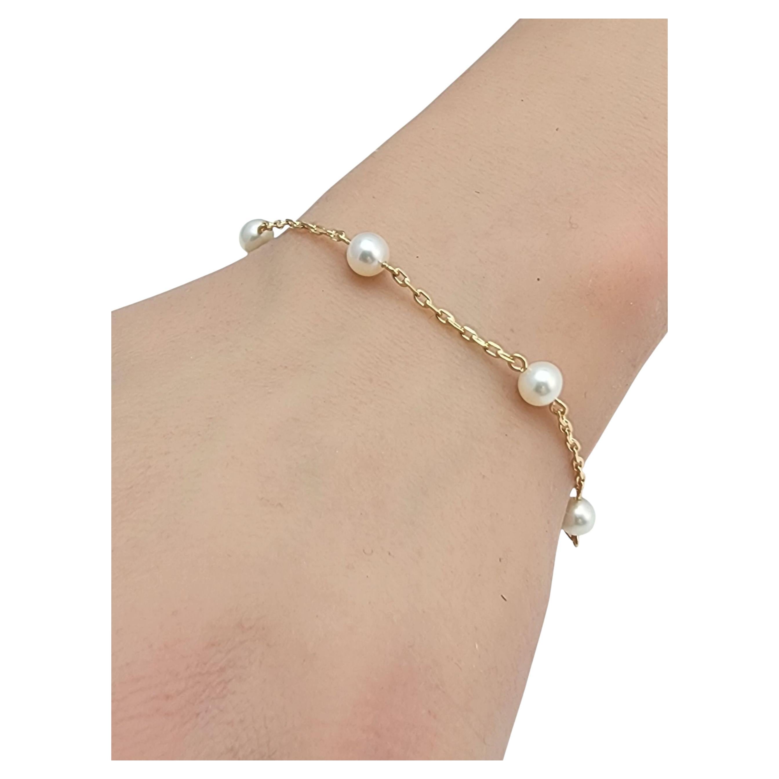 14K Yellow Gold Pearl Bracelet #22884 For Sale
