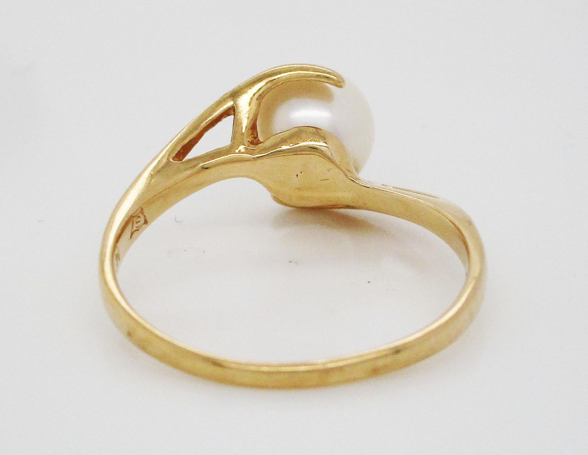 14 Karat Yellow Gold Pearl Bypass Engagement Ring 2