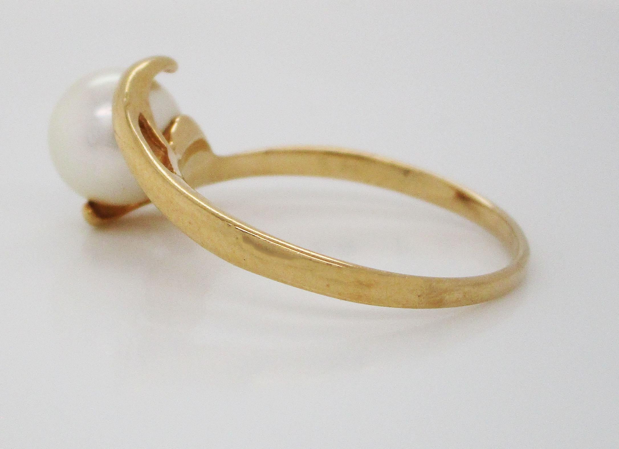 14 Karat Yellow Gold Pearl Bypass Engagement Ring 3