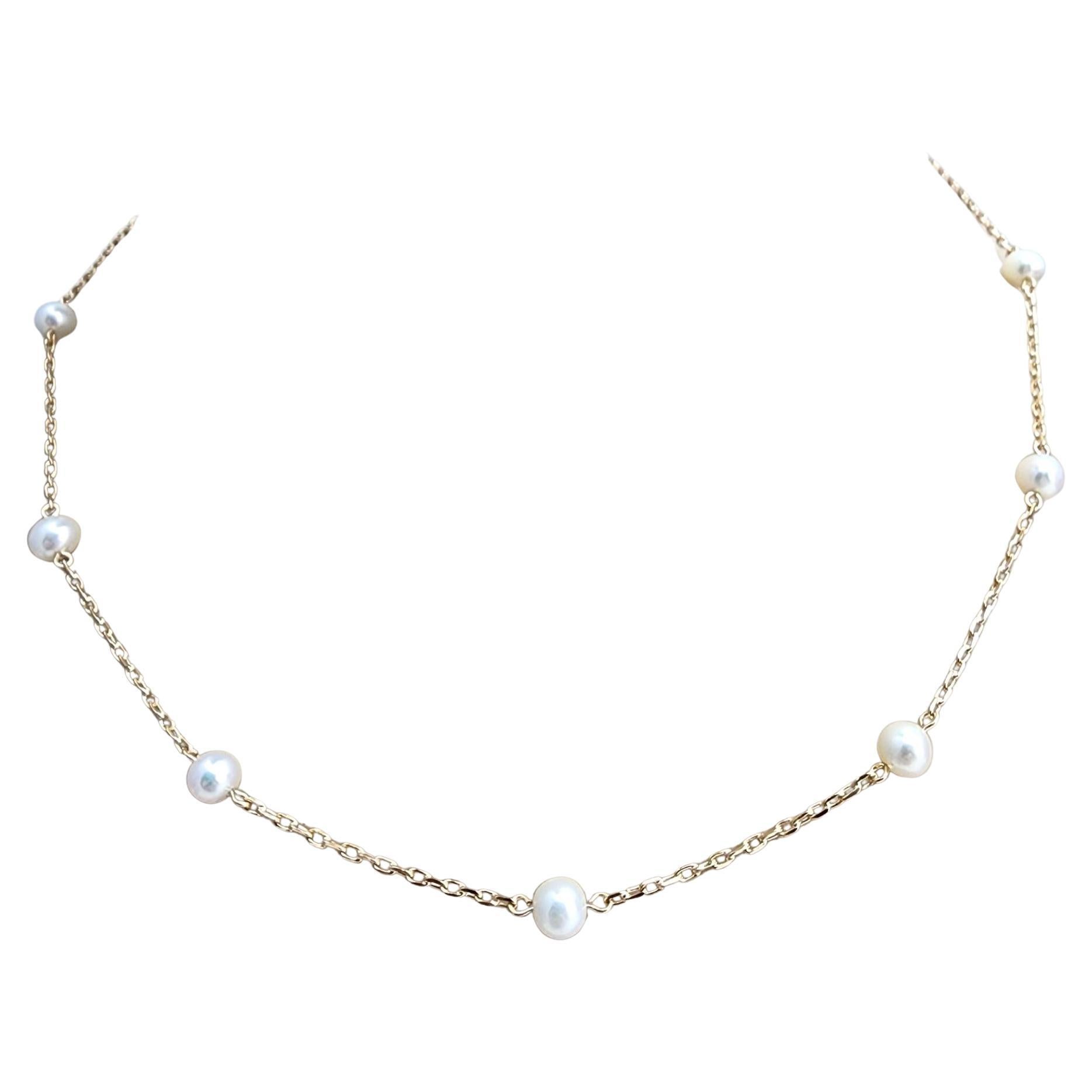 Catena di perle in oro giallo 14K #22873 in vendita