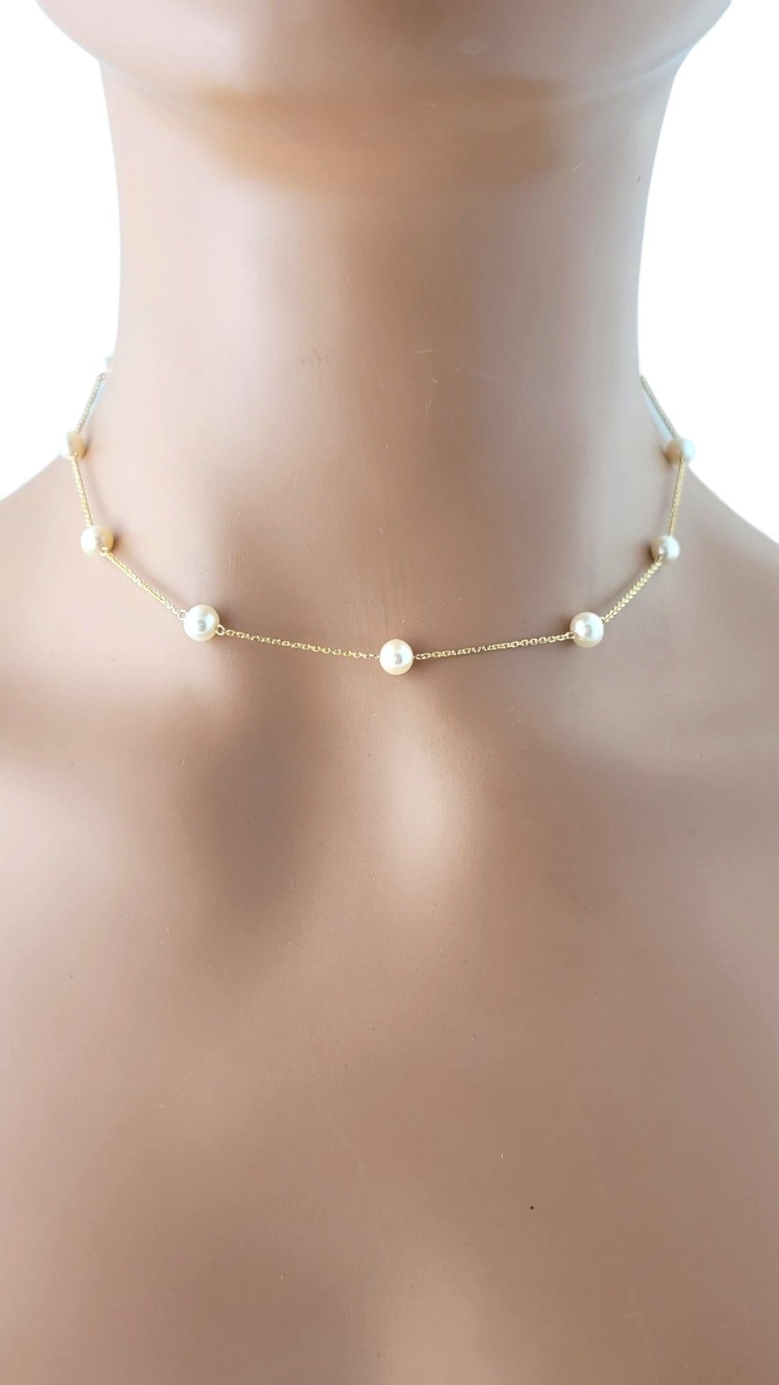 Women's 14K Yellow Gold Pearl Chain Necklace #16877 For Sale