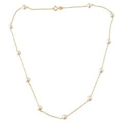 14K Gelbgold Perlenkette Halskette #16877