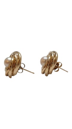 14K Yellow Gold Pearl Circle Earrings #21941