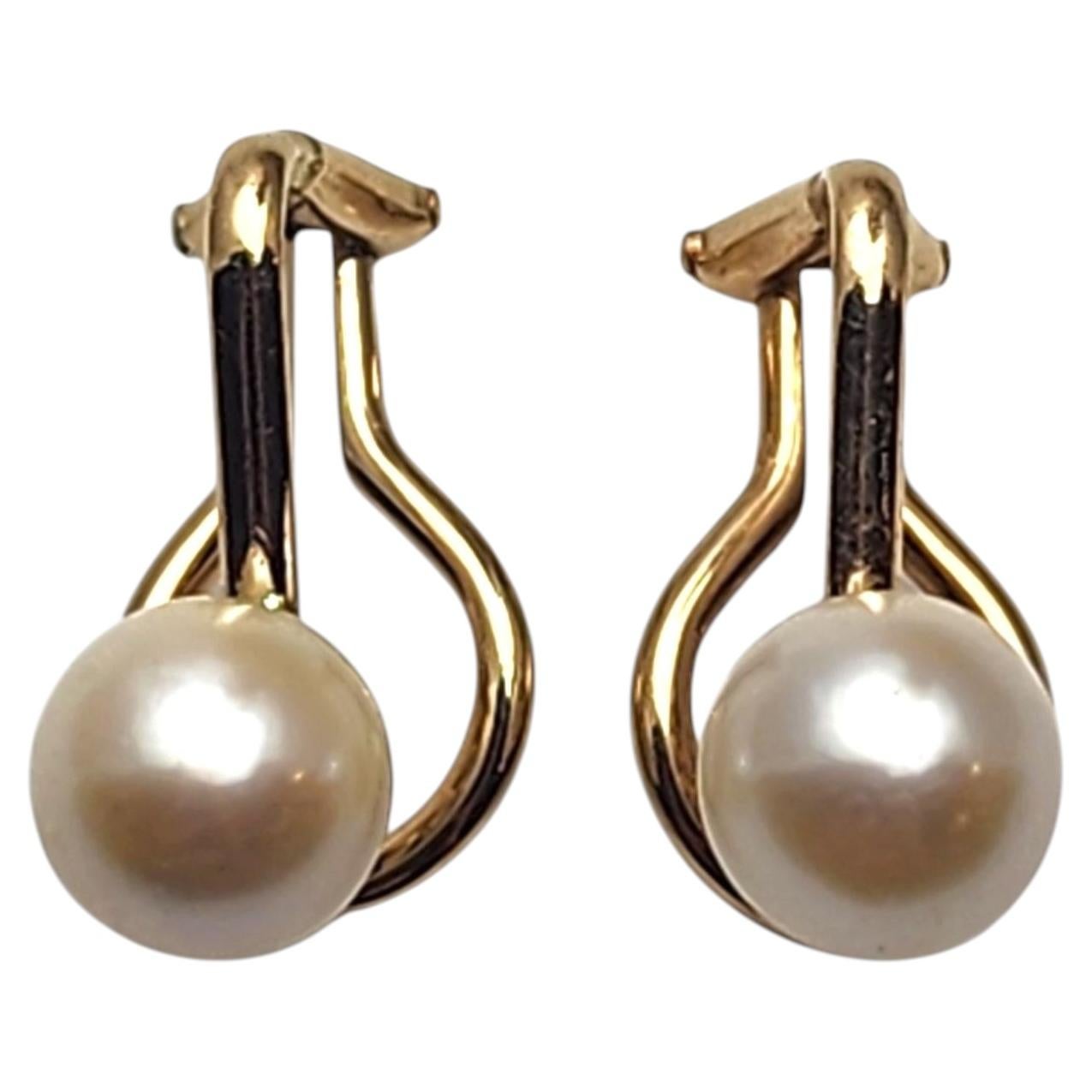 Boucles d'oreilles à clip en or jaune 14 carats avec perles #25779
