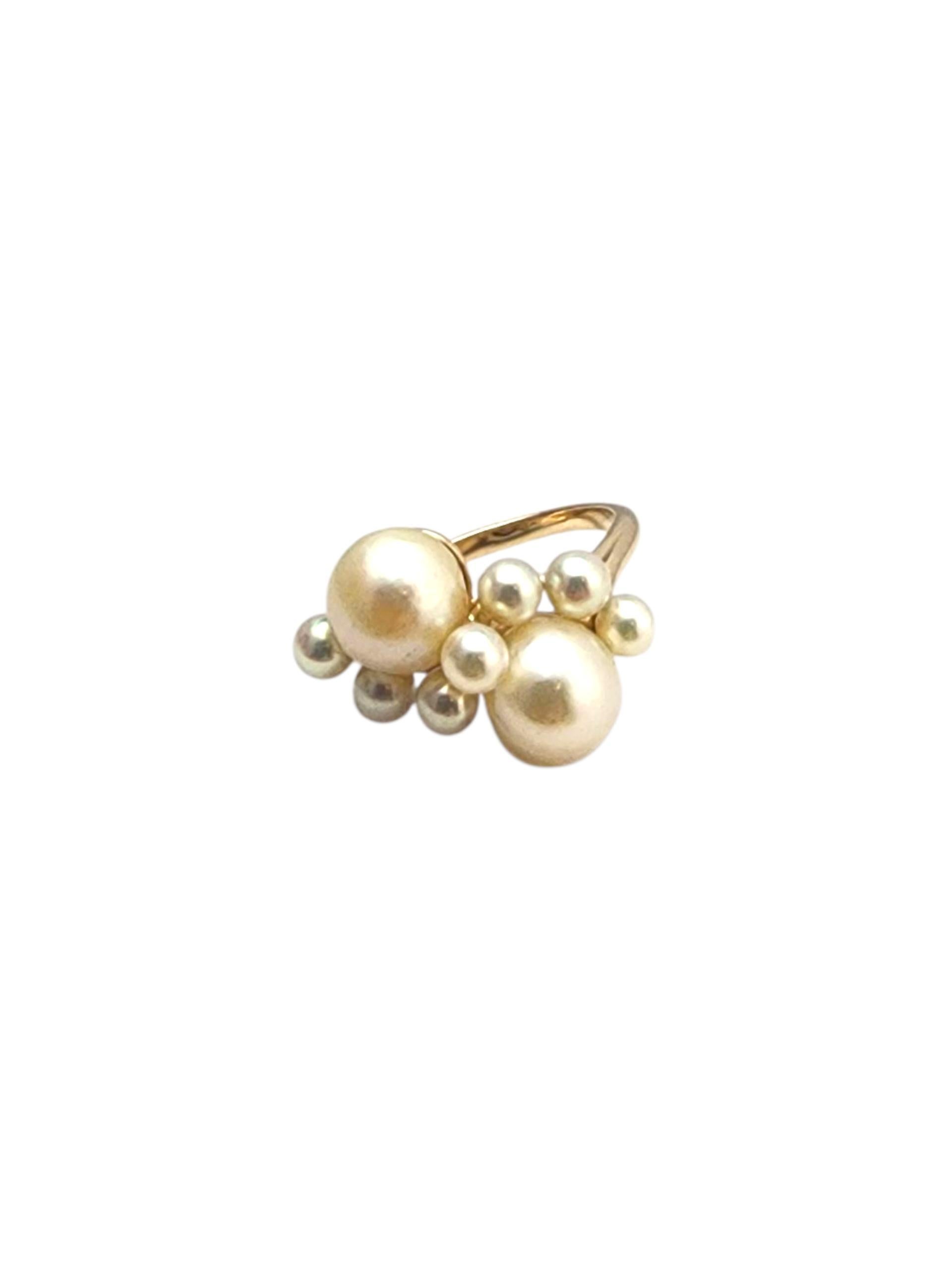 14K Yellow Gold Pearl Cluster Ring -

Elegant and eye-catching, this 14K yellow gold pearl cluster ring features a stunning arrangement of lustrous cultured pearls set in a radiant gold band, creating a timeless piece with a touch of vintage