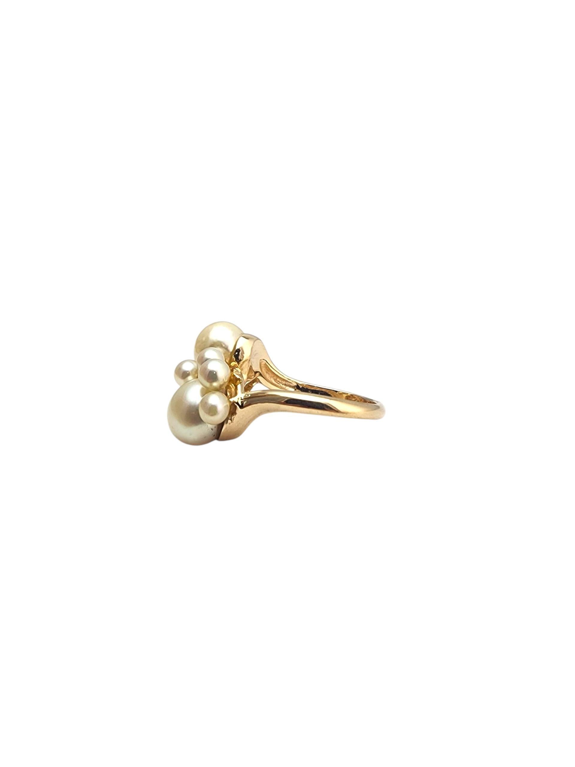 Women's 14K Yellow Gold Pearl Cluster Ring #22899 For Sale