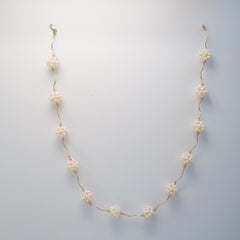 Vintage 14K Yellow Gold Pearl Cluster Station Necklace