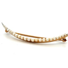14k Yellow Gold & Pearl Crescent Brooch