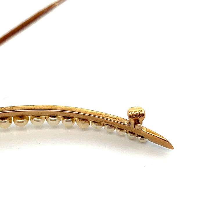 Broche Vintage Croissant Doré Avec Perles - Bon état, Fabrication Française, Occasion