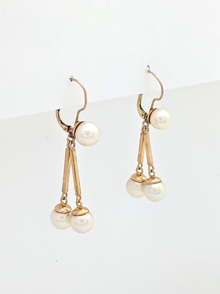 14 Karat Yellow Gold Pearl Dangle/Drop Earrings For Sale at 1stDibs