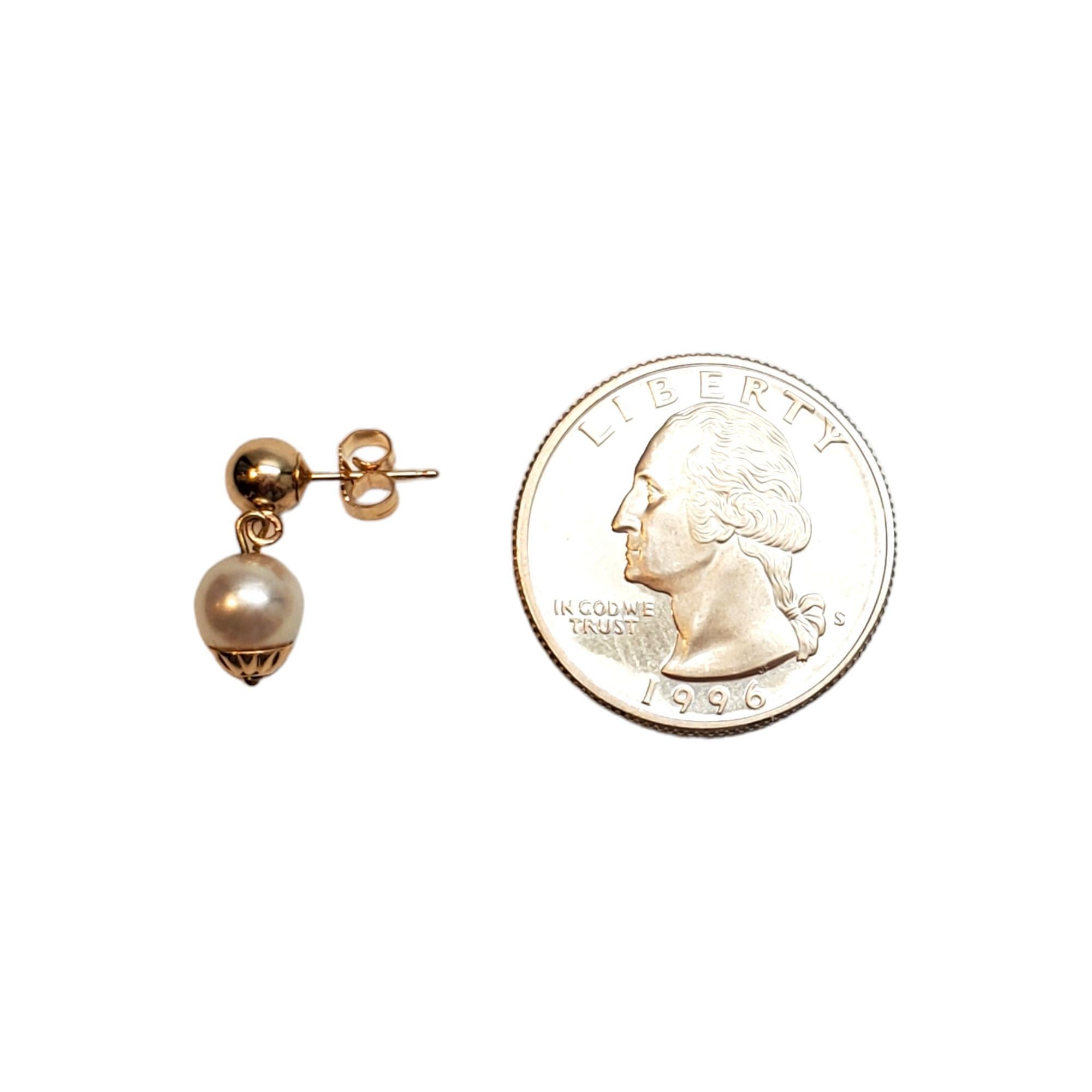 Women's 14K Yellow Gold Pearl Dangle Earrings #17877 For Sale