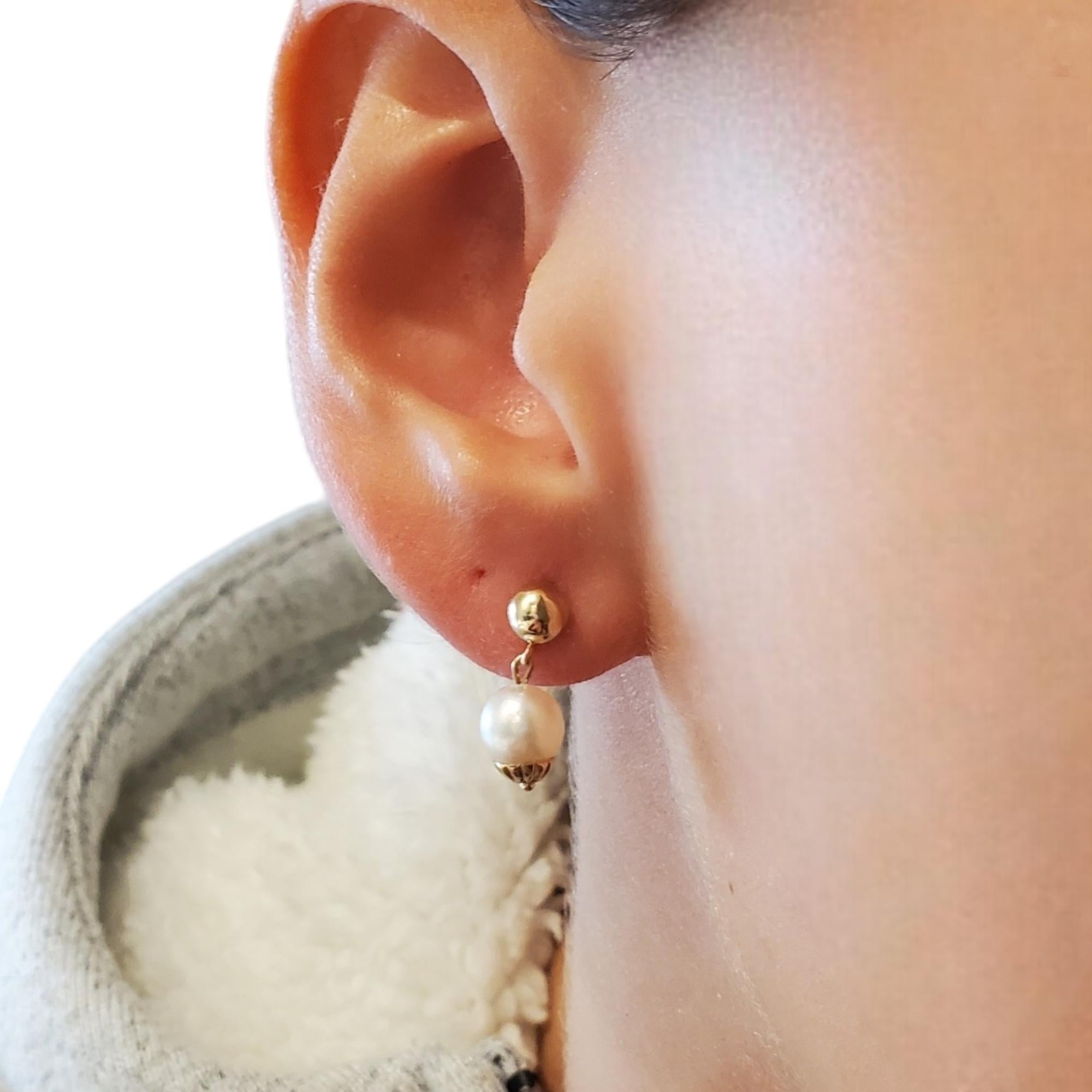 14K Yellow Gold Pearl Dangle Earrings #17877 For Sale 1