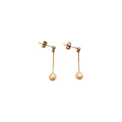 14K Yellow Gold Pearl Dangle Earrings #18029