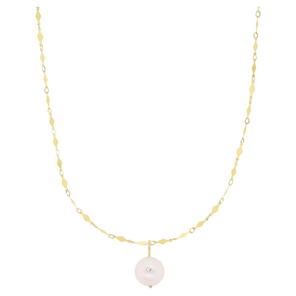 14k Yellow Gold Pearl Diamond Accent Necklace For Sale