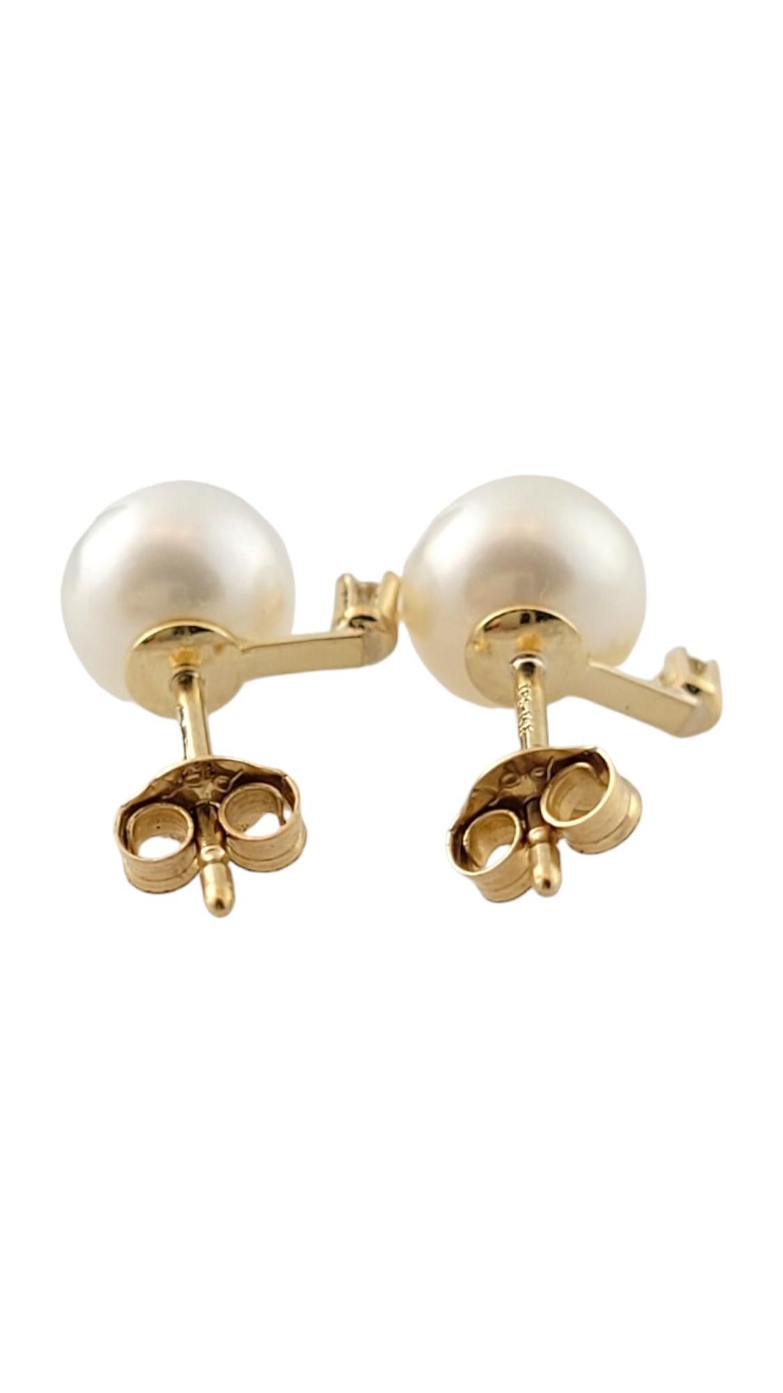 14K Yellow Gold Pearl & Diamond Earrings #16464 In Good Condition For Sale In Washington Depot, CT
