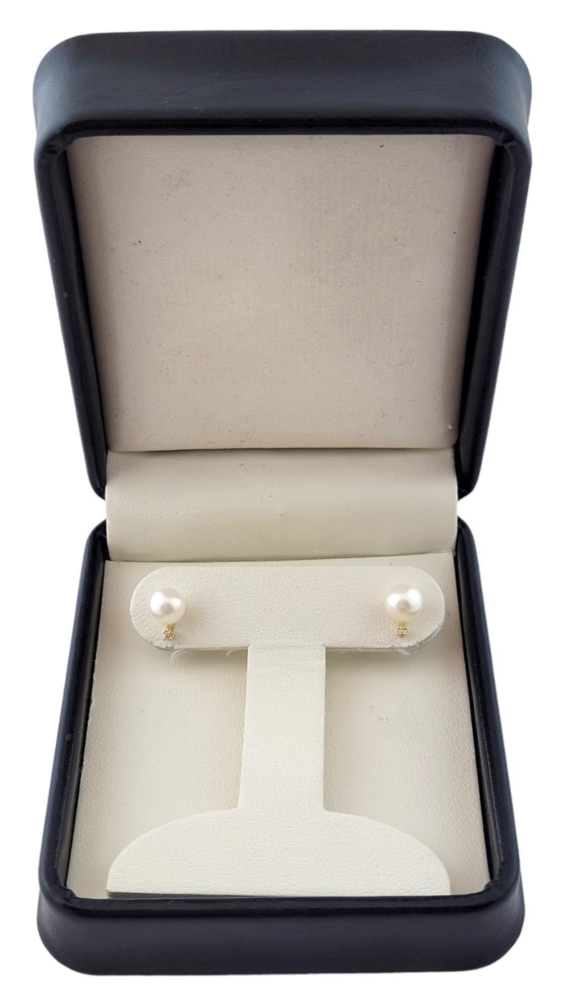 14K Yellow Gold Pearl & Diamond Earrings #16464 For Sale 1