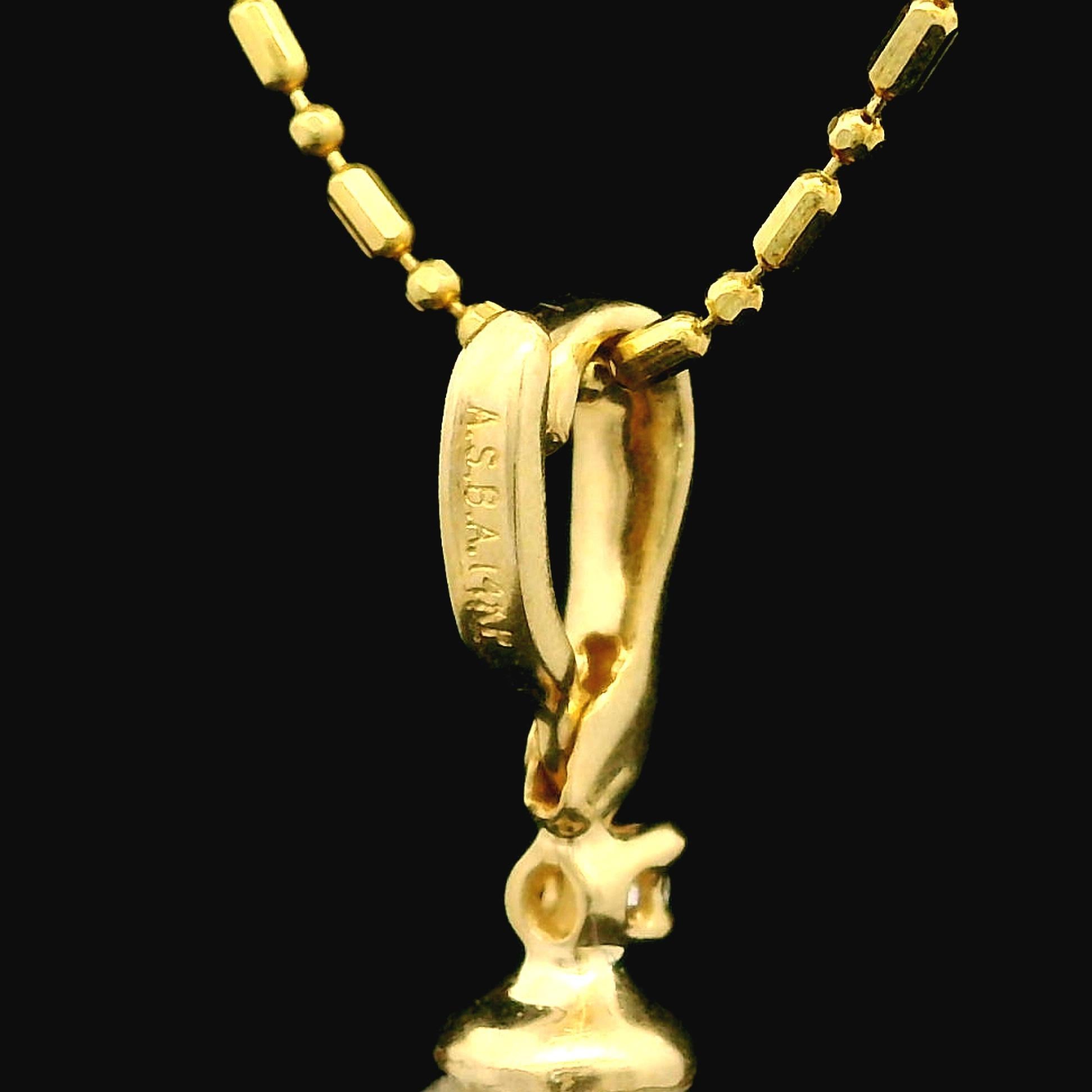 Collier de perles et diamants en or jaune 14 carats avec chaîne à barres facettées Excellent état - En vente à Montclair, NJ