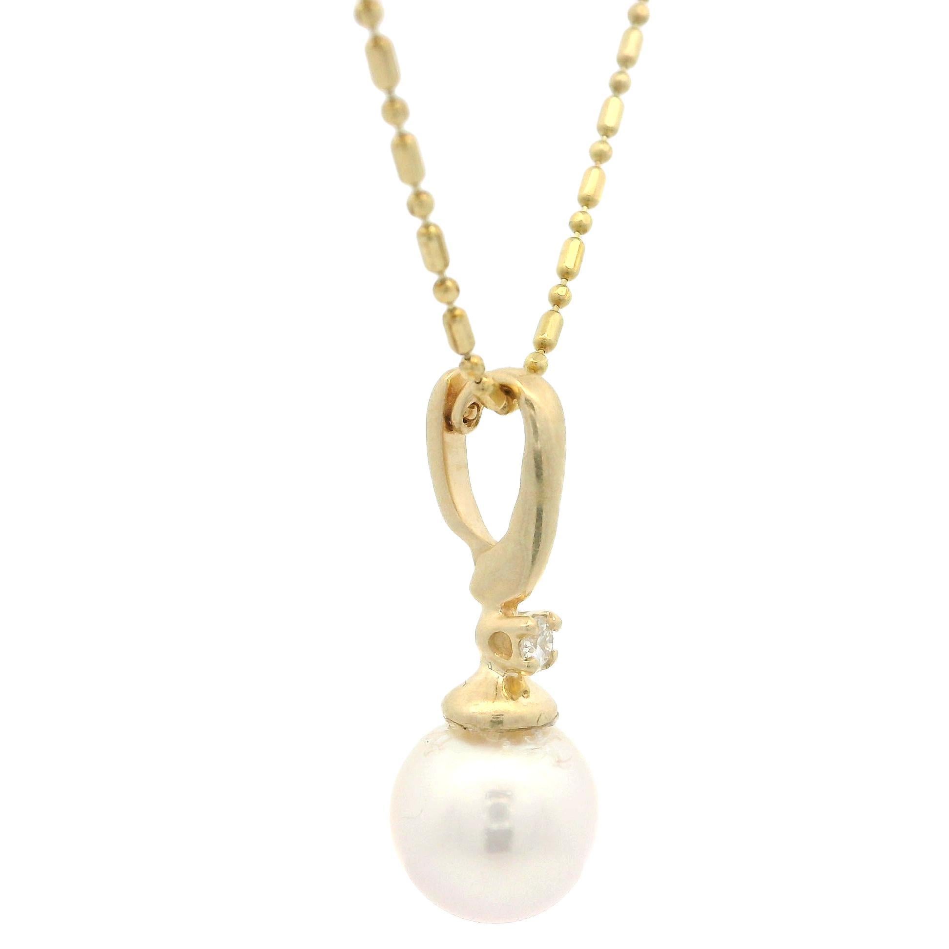 Collier de perles et diamants en or jaune 14 carats avec chaîne à barres facettées Pour femmes en vente