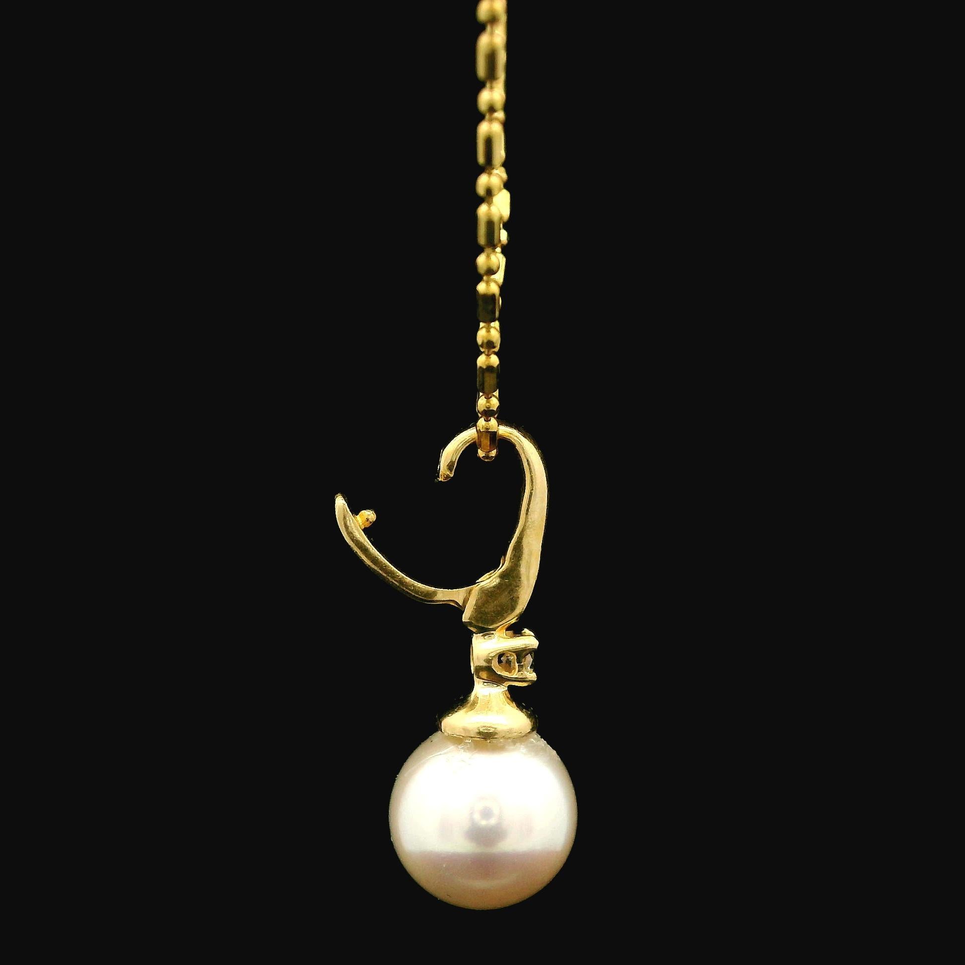 Collier de perles et diamants en or jaune 14 carats avec chaîne à barres facettées en vente 3
