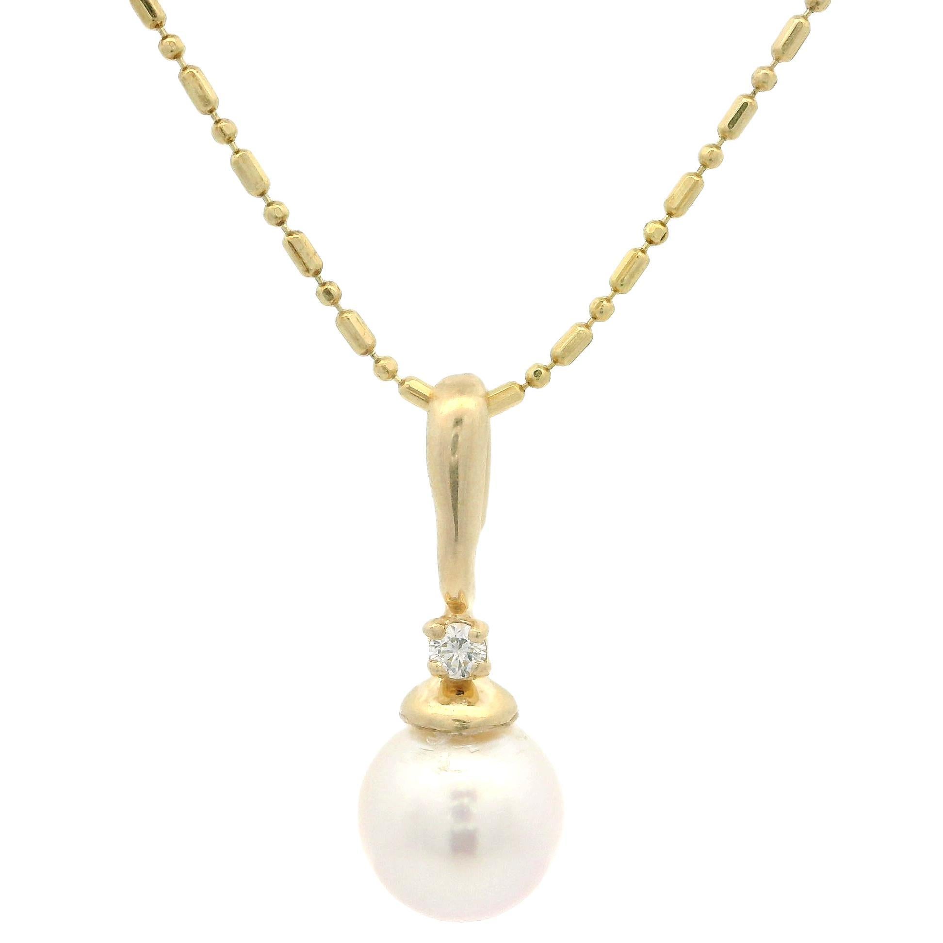 Collana a catena con perle e diamanti in oro giallo 14k e barrette sfaccettate