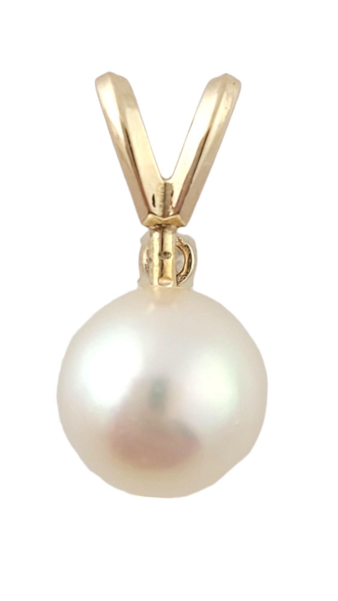 Brilliant Cut 14K Yellow Gold Pearl & Diamond Pendant #16415 For Sale