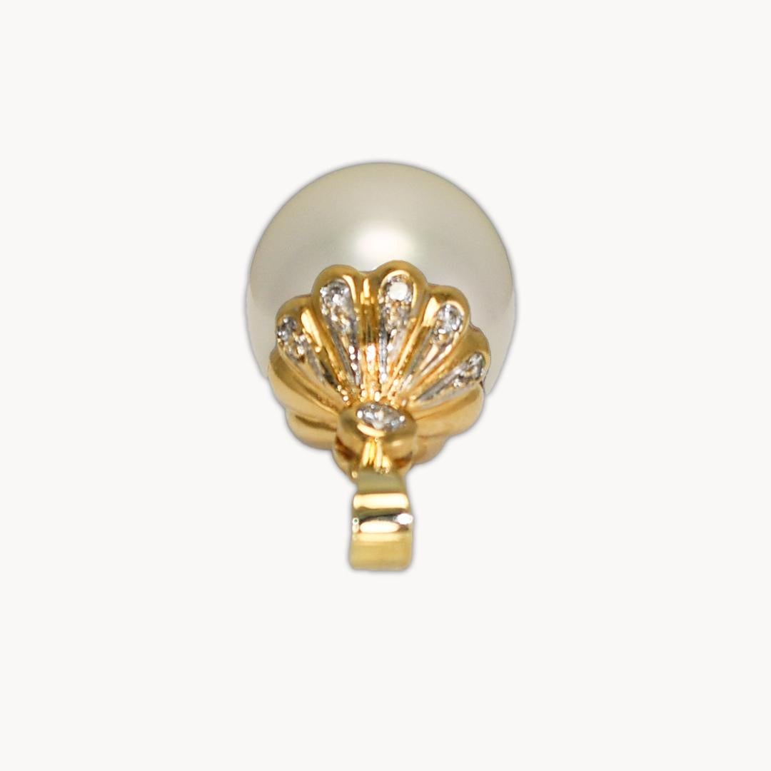 14K Yellow Gold Pearl & Diamond Pendant 4.7g For Sale 1