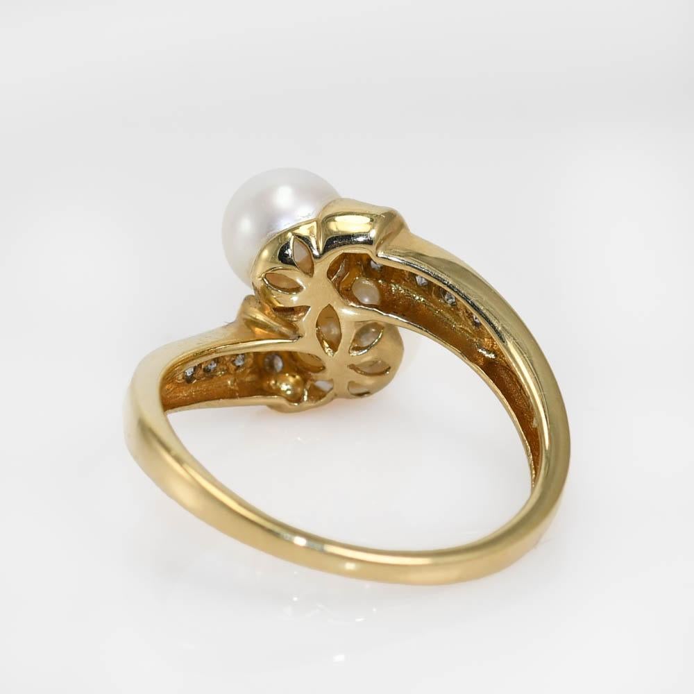 14k Yellow Gold Pearl & Diamond Ring 3.3gr In Excellent Condition For Sale In Laguna Beach, CA
