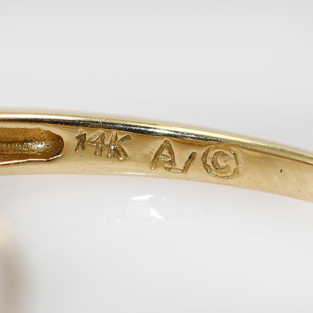 Women's or Men's 14k Yellow Gold Pearl & Diamond Ring 3.3gr For Sale