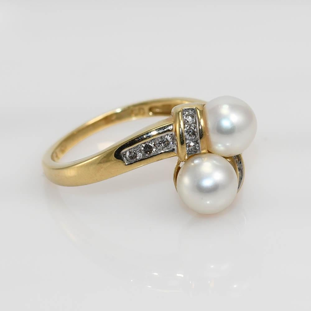 14k Yellow Gold Pearl & Diamond Ring 3.3gr For Sale 2