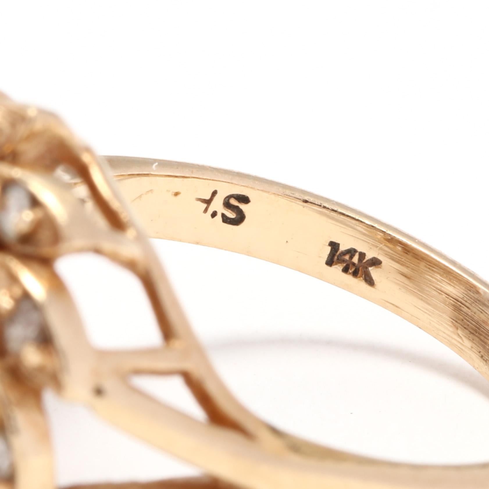 Women's or Men's 14 Karat Yellow Gold, Pearl and Diamond Statement Ring