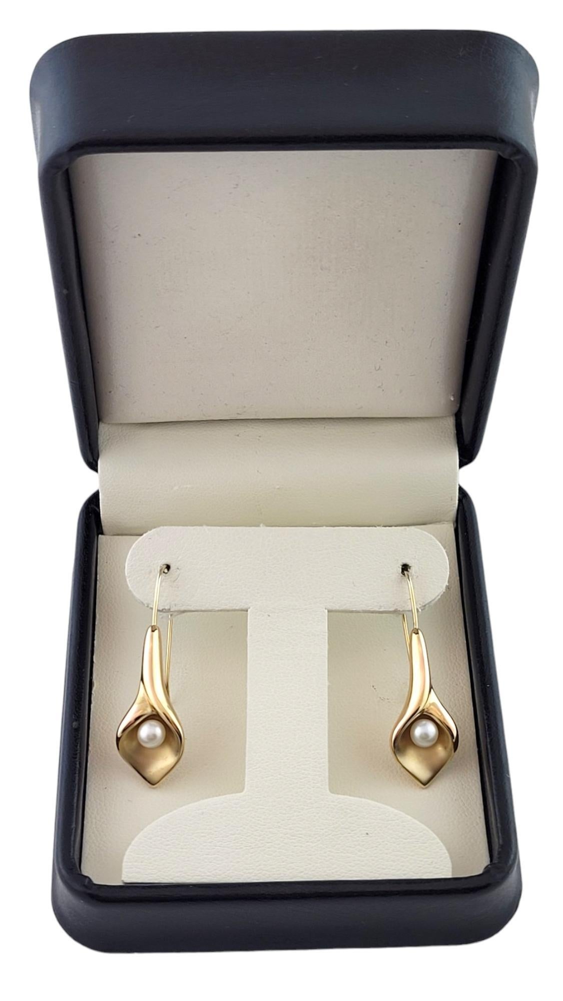14K Yellow Gold Pearl Drop Calla Lilly Earrings #16264 1