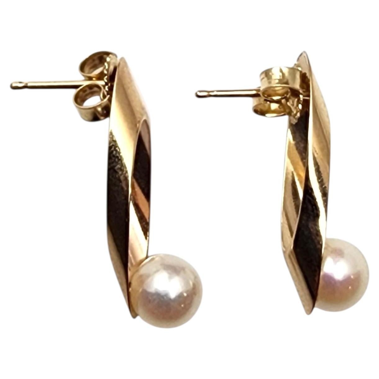 14K Yellow Gold Pearl Drop Earrings #25774 For Sale