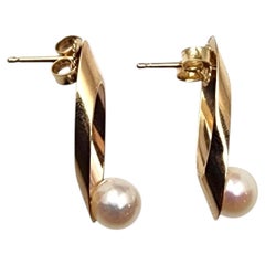 14K Yellow Gold Pearl Drop Earrings #25774