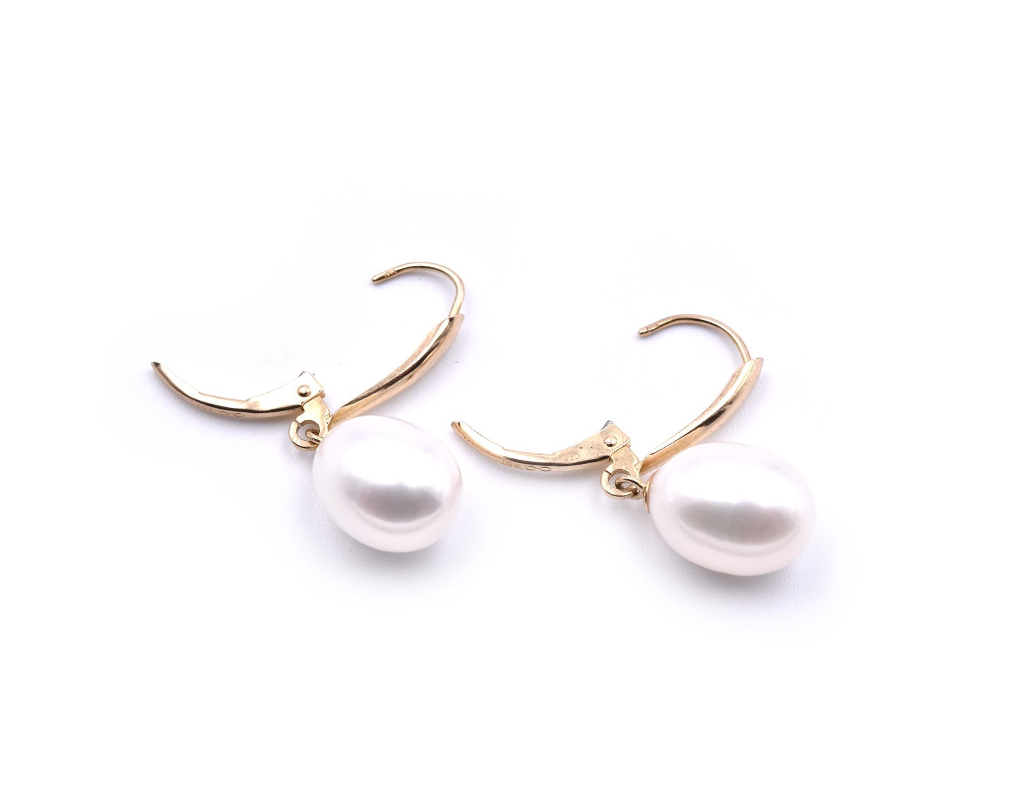 Women's 14 Karat Yellow Gold Pearl Drop Earrings